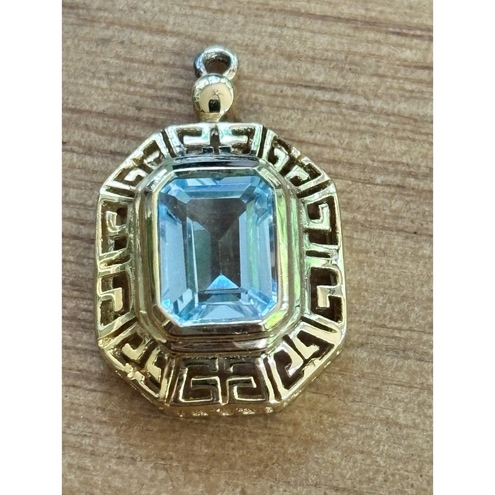 Vintage Blue Topaz Goldtone Sterling Silver Pendant Filigree Setting 925